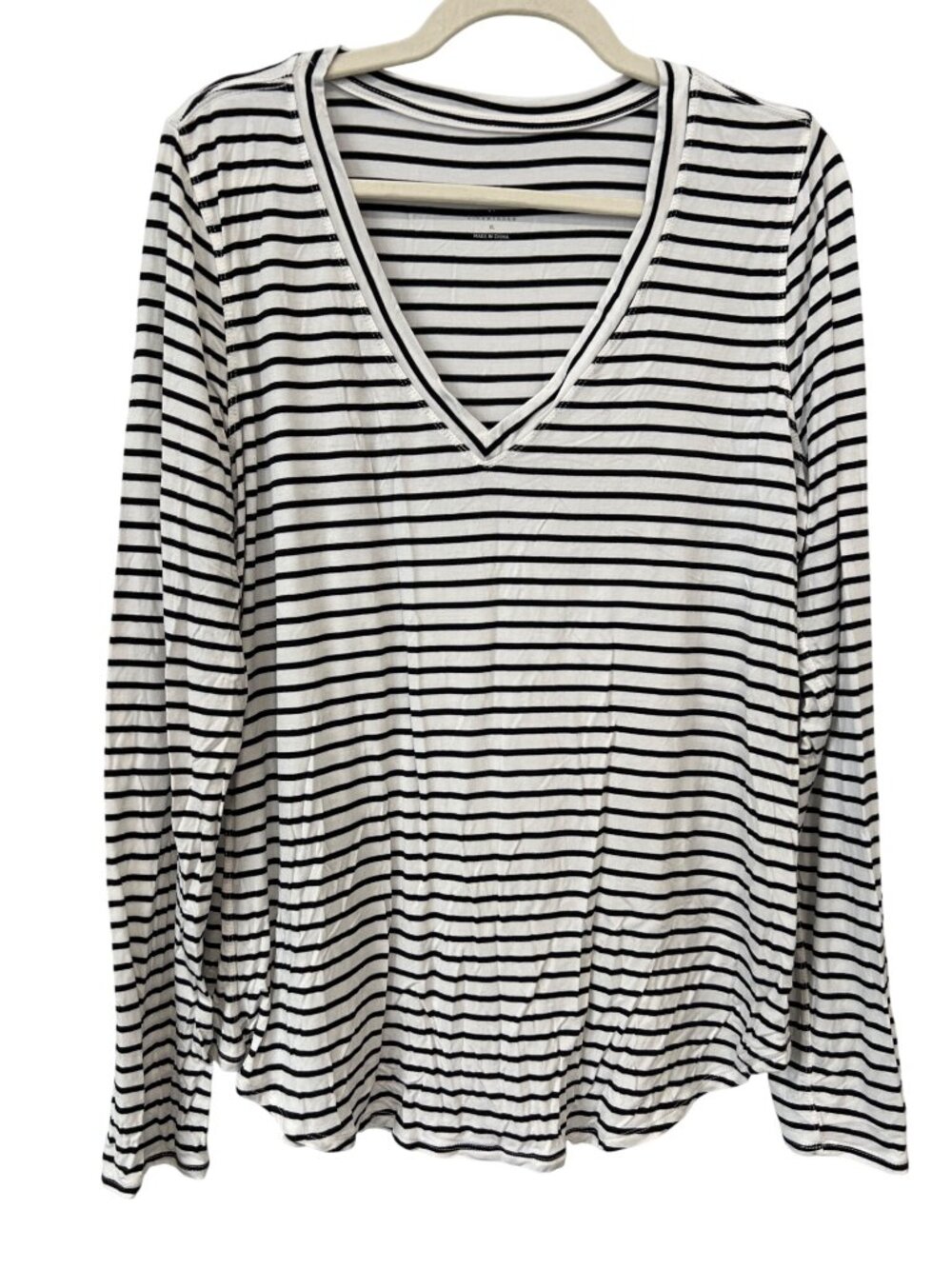 MIX by 41 Hawthorn Tee XL Striped V Neck Long Sleeve T Shirt White Black Casual